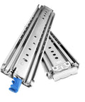 Heavy Duty Drawer Slides Pair Cabinet Glides Handles Half A Ton Cold Rolled Steel Frame angled view with blue handle.