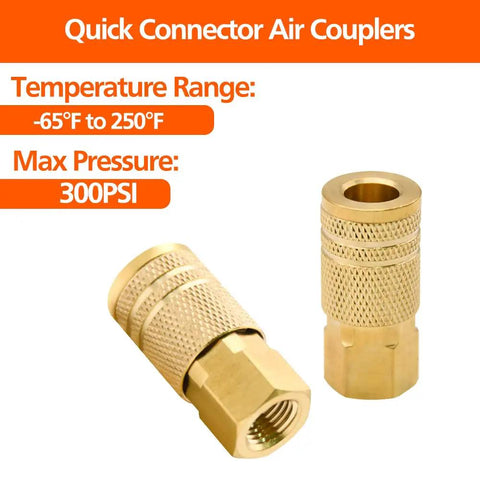 Twenty Pack One Quarter Inch Brass Female Industrial Quick Connectors For Air Hoses NPT Female Threads Three Hundred PSI Durable Fittings For Pro Jobsites And Auto Shops