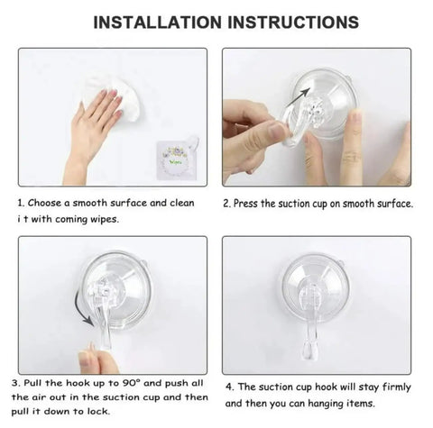 Installation instructions for Flexible Race Car Track Set With Pressure Suction Cups, shows steps to attach suction cups on surfaces.