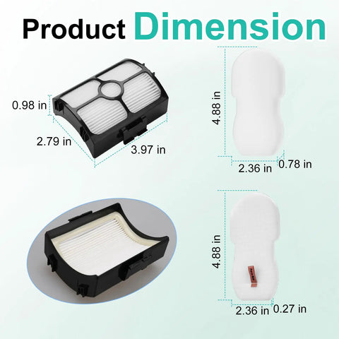 Replacement Filter Set For Shark HZ3002 HZ3000 HZ4001AMZ HZ4002 Stratos Ultralight Corded Stick Vacuum With 2 Foam Filters And 4 Felt Filters Pack Washable Reusable Easy Snap In, filter dimensions shown