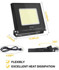 Beast 200W LED Flood Light Twin Pack With Plug 17500 Lumen Outdoor Security Lights IP66 with cable and bracket dimensions