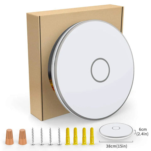 Lit 15 Inch LED Flush Mount Ceiling Light Fixture With 3800 Lumens And 5000K Daylight White Waterproof Round Modern Lamp packaging