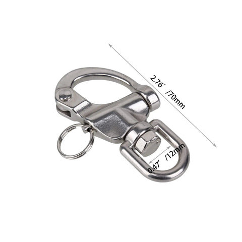 Heavy Duty 304 Stainless Steel Snap Shackle With Small Swivel Bail For Marine And Boat Rigs, 70mm size, durable design.