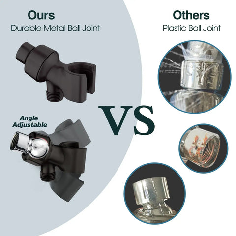 High Pressure Handheld Shower Head Kit With 9 Spray Settings comparison, metal ball joint vs plastic ball joint