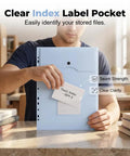 11 Hole Expanding File Pockets Waterproof Binder Pockets for 2 3 4 Ring Binders With Snap Button And Label Area office use