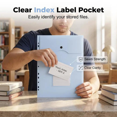 11 Hole Expanding File Pockets Waterproof Binder Pockets for 2 3 4 Ring Binders With Snap Button And Label Area office use