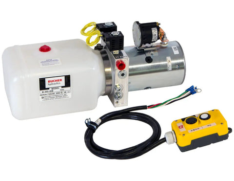 4-Way DC Hydraulic Power Unit With 12V Motor And Built-In Pump For Trucks And Trailers, Compact 0.75 Gallon Poly Reservoir