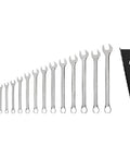19 Piece Inch Combination Wrench Set With Rack From One Quarter Inch To One And One Quarter Inch Angled Open Ends At Fifteen Degrees