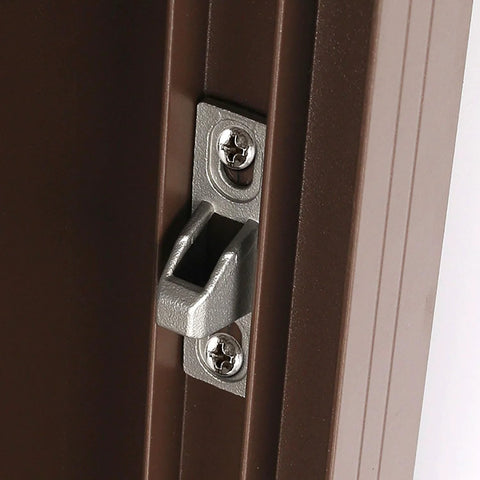 Close-up of installed sliding door lock keepers for glass patio doors 2 pack durable corrosion resistant zinc alloy construction