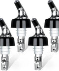 Automatic Measured Bottle Pourer For Party Ready Drinks Quick Shot Spirit Measure 1 Ounce 30 Milliliters Per Pour Durable Virgin Plastic Fits Most Bottles No Collar Design Reduces Waste Ideal Home Bar Tools 4 Pack, 4 black bottle pourers