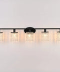 5 Light Crystal Black Vanity Light Fixture For Bathroom Over Mirror Modern Style With Crystal Drops, mounted on wall