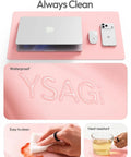 Leather Desk Protector Mat For Office And Home Large Mouse Pad Non Slip PU Leather Blotter Waterproof Writing Pad Light Pink 23.6 By 13.8 Inches Perfect For Your Laptop Keyboard And Desk Setup with laptop, mouse, smartphone, and cleaning features.