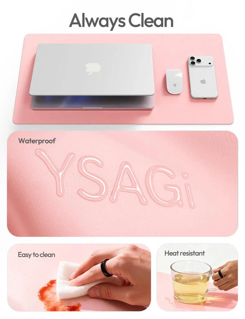 Leather Desk Protector Mat For Office And Home Large Mouse Pad Non Slip PU Leather Blotter Waterproof Writing Pad Light Pink 23.6 By 13.8 Inches Perfect For Your Laptop Keyboard And Desk Setup with laptop, mouse, smartphone, and cleaning features.