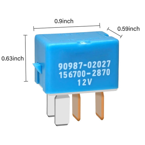 Set Of 2 Beefy 4 Pin Automotive Relay Plug And Play Drop In Replacement For 90987-02027 156700-2870 High Quality Durable AC Relay For Cars Trucks And SUVs blue 12V relay, 0.9 x 0.63 x 0.59 inch