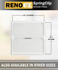 Zero Fuss Drywall Access Panel 14X14 Inch Screwless Wall Cover With Quick Snap Spring Loaded Frame shown with dimensions.