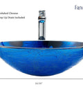 Star Blue Ocean Mystery Glass Vessel Sink For Above Counter Vanity, Tempered Deco Glass Bowl With Pop Up Drain, Starry Blue Finish