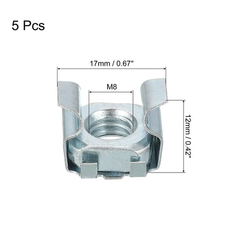 Pro Grade M8 X 1.25 Mm Snap In Cage Nuts Five Pack Zinc Plated Carbon Steel Heavy Duty Quick Swap Rack Hardware Server Cabinet Mounts close-up