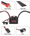 Surpass Hobby 3660 Brushless Motor With 60A ESC Combo showing connections for RC cars, featuring a waterproof ESC with aluminum heatsink.