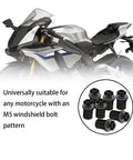 Heavy Duty Motorcycle Windshield Bolt Kit 10 Pack Black Aluminum Alloy Screws with M5 bolt pattern for all motorcycles.