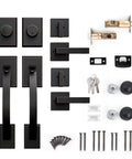 Oil Rubbed Bronze Double Door Handleset With Lever On One Side And Dummy On The Other For Front Or Office Doors Keyed Entry And Dummy Lock Set Heavy Duty Construction EZ Install shown with components