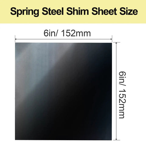 Pro Grade Spring Steel Shim Set In 1095 Steel, Assorted Thicknesses 0.004, 0.008, 0.015, 6x6 Inch Polished Shim Stock, Size Display