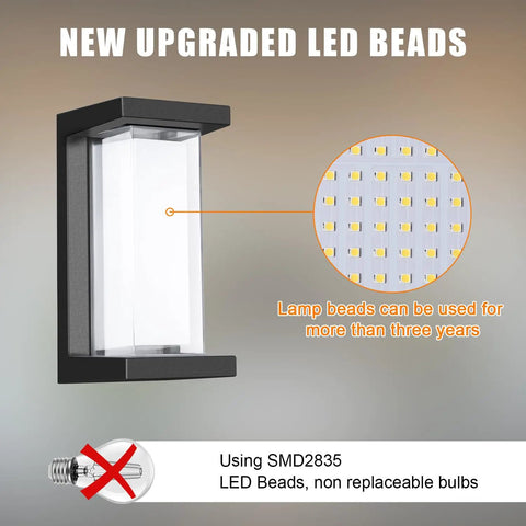 18W Outdoor Porch Light 1800 Lumen 6000K LED Exterior Wall Light Matte Black IP65 Waterproof with durable LED beads detail