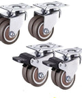 Four Piece Set Of Two Inch Brake Swivel Caster Wheels That Roll Slick And Dead Quiet On Hardwood Or Tile Heavy Duty Silent Furniture Casters With Lock Tight Rollers For Cart Pallets And Couches, showing the full set of wheels with locking brakes.