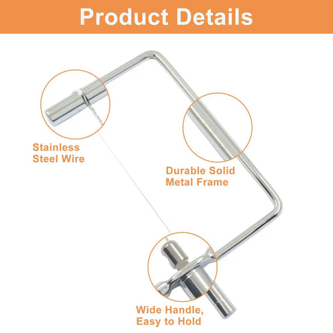Six Inch Stainless Steel Cheese Slicer Handheld Wire Cutter Delivers Effortless Precision Cuts with durable metal frame and wire.