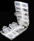 Open clear plastic tackle box showing 20 compartments with adjustable dividers, Premium 20-Compartment Tackle Box Storage Organizer For Fishing Gear