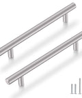 25 Pack Solid Stainless Steel Cabinet Pulls Satin Nickel Euro Style T Bar Drawer Handles Center To Center 7-9/16 Inches, Overall Length 10 Inches