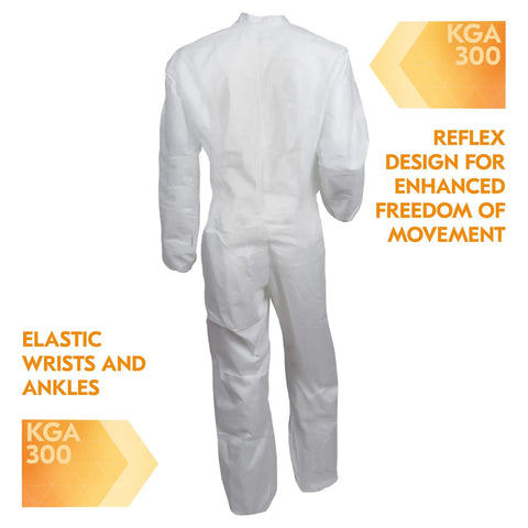 Back view of Liquid And Particle Protection Coveralls Zip Front 2XL White With Elastic Wrists And Ankles Microporous Film Laminate
