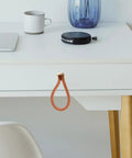 Old School Vintage Rope Cabinet Pull Handle Gold Tone for Small Drawers and Doors attached to white desk drawer