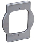 Plastic Round Box Adapter PRBA400G for weatherproof nonmetallic round receptacle box shown from front, gray polycarbonate.