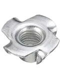 Close-up view of Four Claw T Nuts for Wood Furniture Mounting and Speaker Installations, M8 threaded, silver finish.