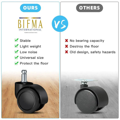 Comparison of Replacement Office Chair Caster Wheels Set Of 5 For Hardwood Floors And Carpet versus standard wheels