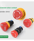 16mm Plastic Emergency Stop Push Button Switch NoNonsense Red Mushroom Head Latching 5A Rated Current For Industrial Control Panels And Machinery Safe Shutdown In Manufacturing Lines, red emergency stop button