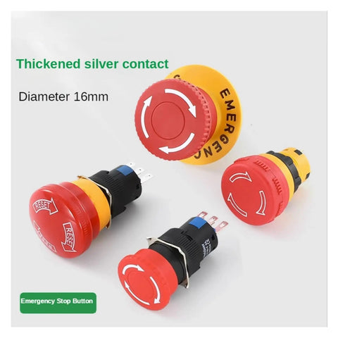 16mm Plastic Emergency Stop Push Button Switch NoNonsense Red Mushroom Head Latching 5A Rated Current For Industrial Control Panels And Machinery Safe Shutdown In Manufacturing Lines, red emergency stop button