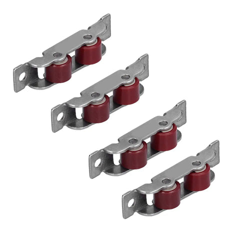 Heavy Duty Sliding Door Pulley Double Wheel Roller set with red wheels and stainless steel, designed for smooth track operation.