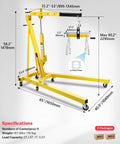 Heavy Duty 2 Ton Engine Hoist With Folding Crane And Lever, Portable Car Lift shown with dimensions and load specifications