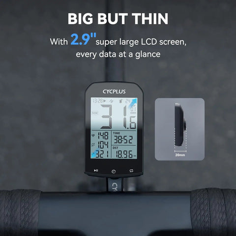 GPS Bike Computer With ANT+ Wireless, Waterproof Speedometer And Odometer, 2.9 Inch Backlit LCD display with thin profile