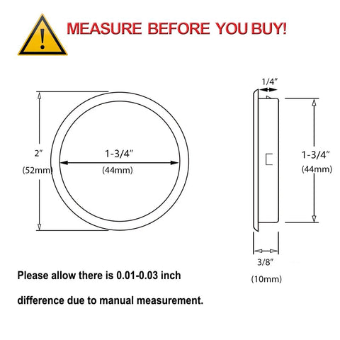 Diagram showing measurements for "4 Pack Closet Door Finger Pull 1-3/4 Inch Black Easy Snap In Installation Fits 3/8 Inch Depth by 1-3/4 Inch Opening Hole"