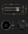 Heavy Duty Half Inch Drive 19mm Deep Well Metric 6 Point Chrome Molybdenum Impact Socket With Corrosion Resistant Black Phosphate Finish dimensions