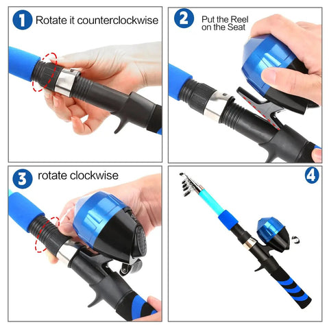 Assembly steps for Kid Friendly Telescopic Fishing Rod And Reel Combo Push Button Starter Set For Beginners Collapsible 5.91 Ft