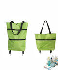 2-In-1 Foldable Shopping Cart With Wheels, Waterproof Oxford Fabric Tote Hand Truck, collapsible form with groceries, 33 lb capacity
