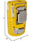 Back view of BWC2-H BW Clip Single Gas H2S Monitor With Hibernation Mode Case Accessory IntelliDoX Compatible, yellow with clip.