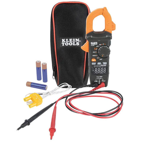 Pro Grade AC DC Digital Clamp Meter With Auto Ranging 400 Amp Capacity Non Contact Voltage Tester Hi Vis LCD TRMS Readouts Continuity Resistance Temperature Frequency And More
