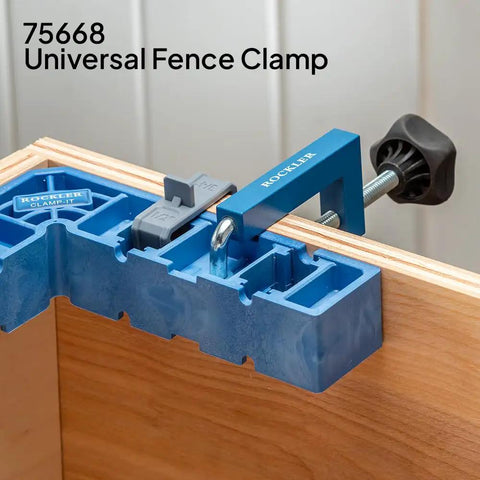 90 Degree Clamp It Assembly Square for Woodworking and Cabinet Installations, clamped to wood showing right angle stability