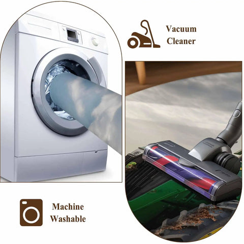 Washing machine and vacuum head on green tractor, showcasing cleaning for 3x5 Machine Washable Farmhouse Rug For Living Room And Bedroom.