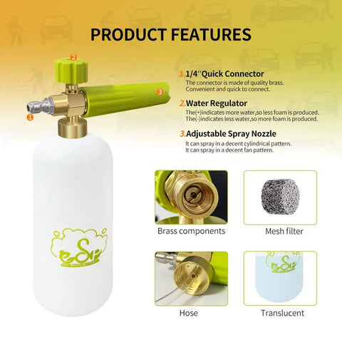 Beast Mode Heavy Duty Foam Cannon Snow Foam Lance With Quick Release Adjustable Nozzle For Car Wash Up To 3400 Psi 1 Liter Bottle
