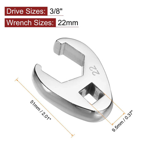 Beefy Crowfoot Wrench for Mechanics in Three Eighths Inch Drive 22mm Flare Nut Open End Chrome Plated 40Cr Steel Heavy Duty Crowfoot Tool for Automotive Repair and Maintenance, 22mm 3/8 drive